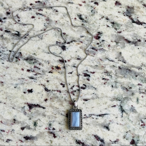 Lace Agate & Marcasite Sterling Silver Pendant Necklace - Picture 4 of 7